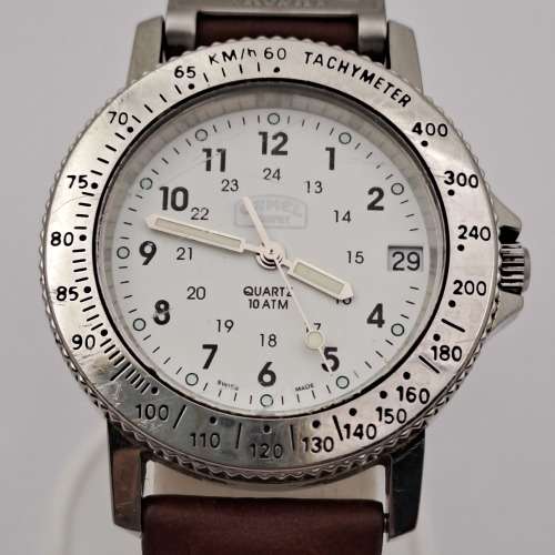Vintage CAMEL Throphy Quarts 10ATM Tachymeter Swiss Made Watch -working-Original strap
