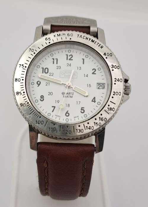 Vintage CAMEL Throphy Quarts 10ATM Tachymeter Swiss Made Watch -working-Original strap