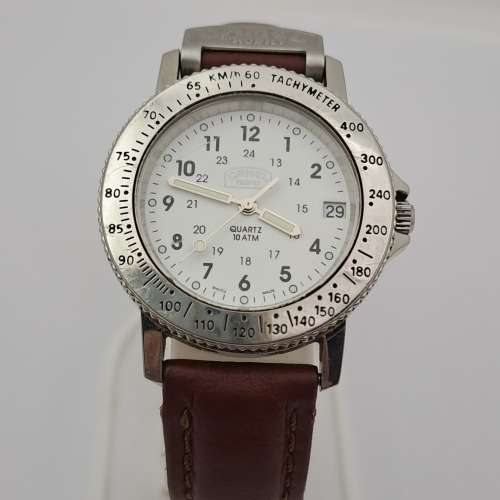 Vintage CAMEL Throphy Quarts 10ATM Tachymeter Swiss Made Watch -working-Original strap