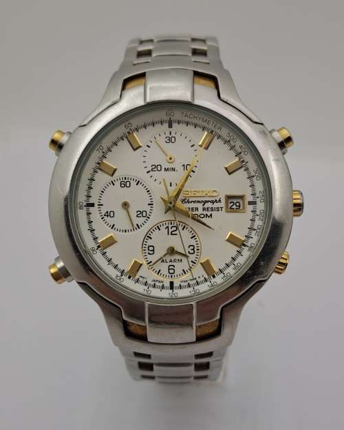 Pre-owned 1999 or 2000  Seiko Chronograph Alarm Mens watch - Working Original StrapMov 7T32