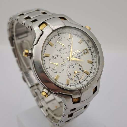 Pre-owned 1999 or 2000  Seiko Chronograph Alarm Mens watch - Working Original StrapMov 7T32