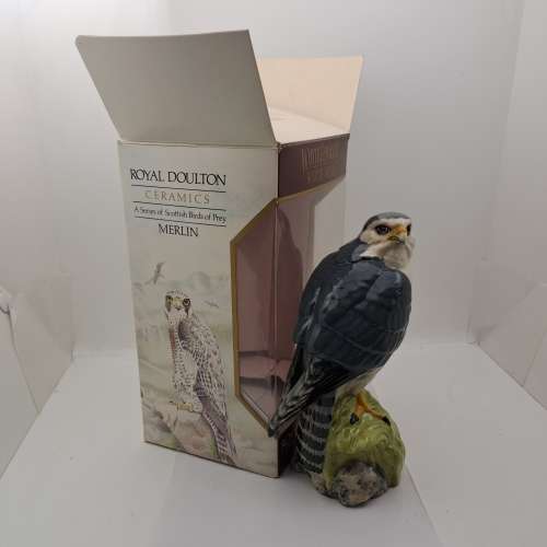 1979 Royal Doulton Ceramics Scottish Birds of Prey Merlin Whiskey Decanter boxed