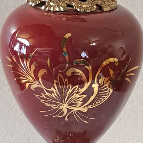 Beautiful Large Antique Brass and Glass Mantle Ewer -41cm Tall