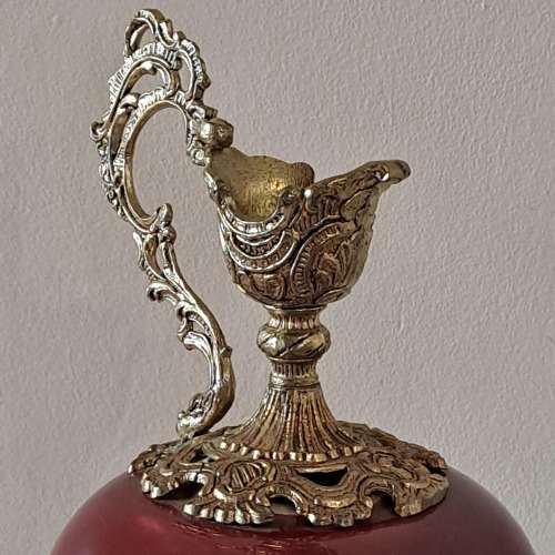 Beautiful Large Antique Brass and Glass Mantle Ewer -41cm Tall