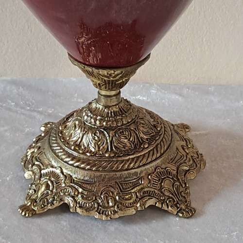 Beautiful Large Antique Brass and Glass Mantle Ewer -41cm Tall