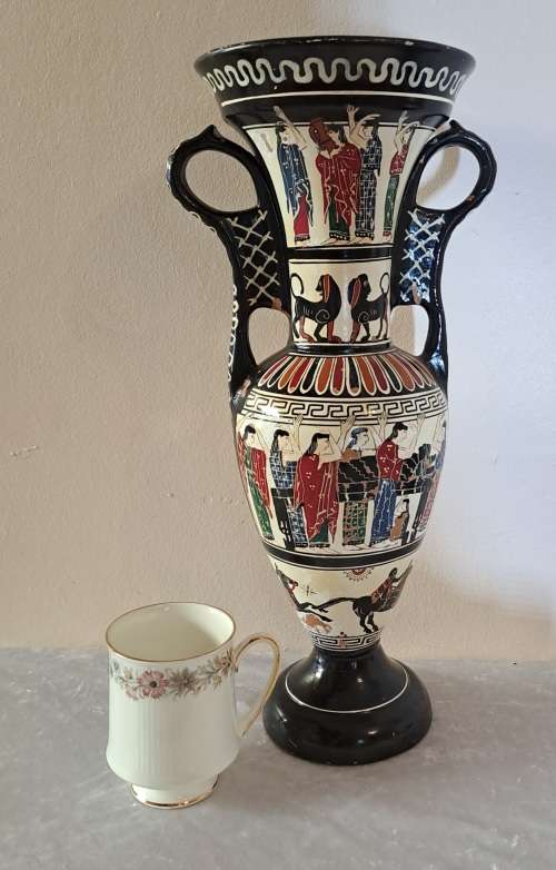 Large Vintage 1960`s Ceramic Vase by artist D. Vassilopoulos Handmade Greece-see desription 36,5cm