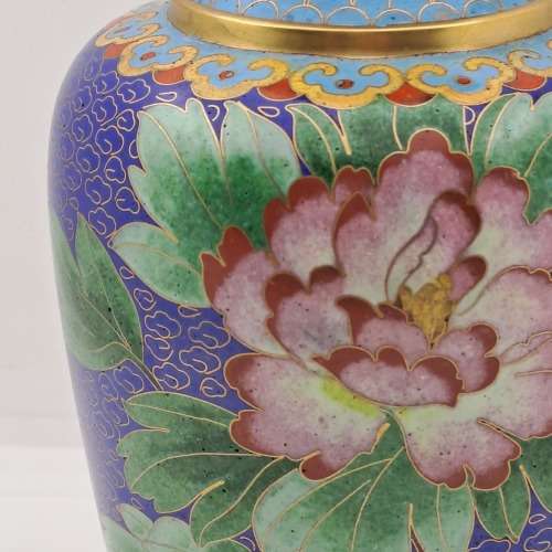 Vintage Cloisonne Floral Vase-With Brass trimmings