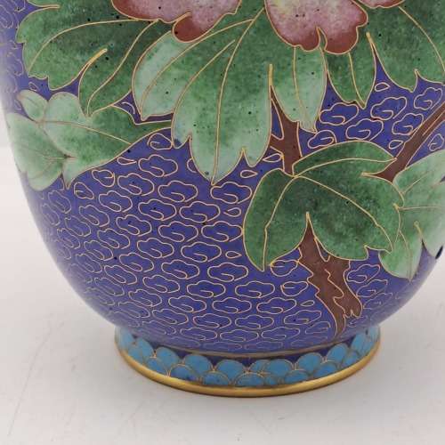 Vintage Cloisonne Floral Vase-With Brass trimmings