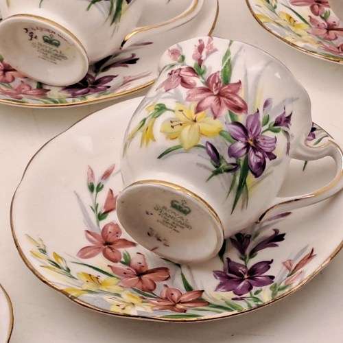 1950`s Royal Standard Garden Glory Demitasse 5 Cups ,6 Saucers (1 Cup chipped and 1 hairline Crack)