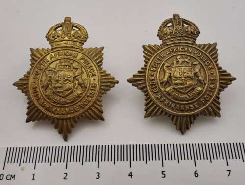 2 x WW2 South African Police Helmet Badges