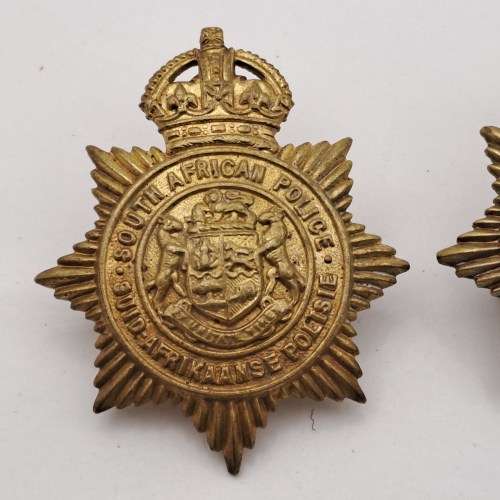 2 x WW2 South African Police Helmet Badges