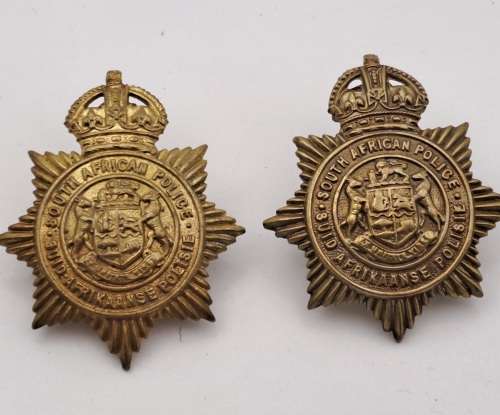 2 x WW2 South African Police Helmet Badges