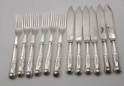 12 Pc Vintage E.P.N.S (Silver Plated) Fish Cutlery set in Box (Box not in Good shape )
