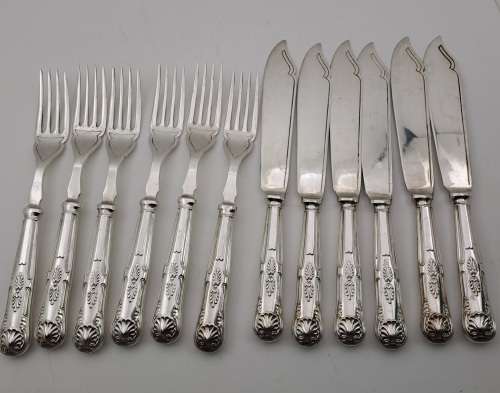 12 Pc Vintage E.P.N.S (Silver Plated) Fish Cutlery set in Box (Box not in Good shape )