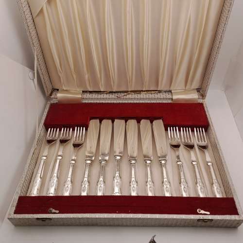 12 Pc Vintage E.P.N.S (Silver Plated) Fish Cutlery set in Box (Box not in Good shape )
