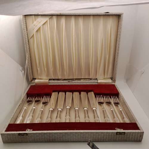 12 Pc Vintage E.P.N.S (Silver Plated) Fish Cutlery set in Box (Box not in Good shape )