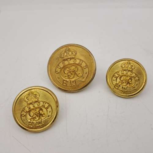 3 Vintage Her Majesty`s  Customs Officers Buttons 22mm and 29mm