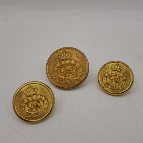 3 Vintage Her Majesty`s  Customs Officers Buttons 22mm and 29mm