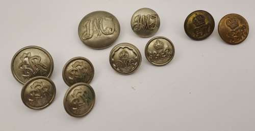 10 Un-identified  Vintage British Tunic Buttons -some are SA Railways