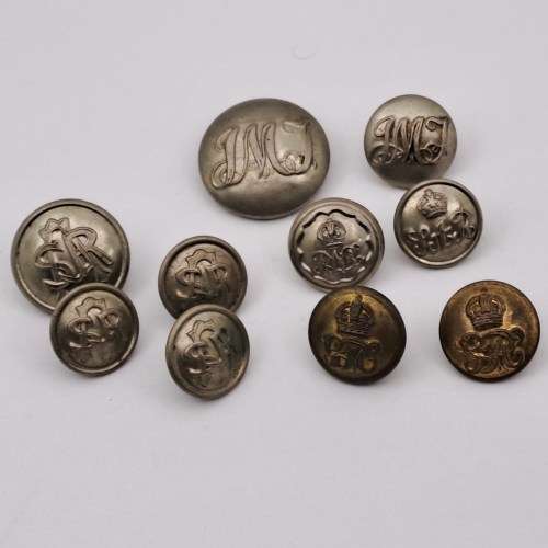 10 Un-identified  Vintage British Tunic Buttons -some are SA Railways