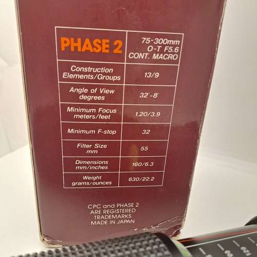 Auto Zoom CPC Phase 2 -75-300mm f5.6 Continuous Mackro Lens  Universal