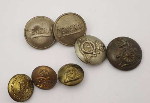 7 x Antique Uniform Tunic Buttons -1 x South African Union