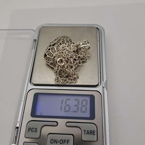 Pre-owned Marcasite Heart Sterling .925 Silver Pendant with Sterling Silver Chain
