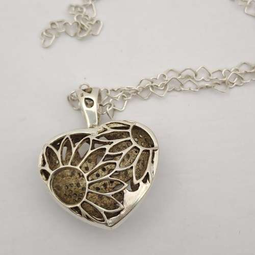 Pre-owned Marcasite Heart Sterling .925 Silver Pendant with Sterling Silver Chain