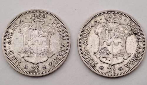 1959 and 1960  South Africa  SILVER  2 Shillings