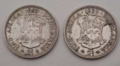 1959 and 1960  South Africa  SILVER  2 Shillings