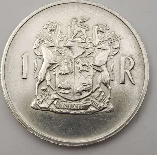 1969 South Africa  SILVER 1 Rand, English Legend in Plastic sleeve