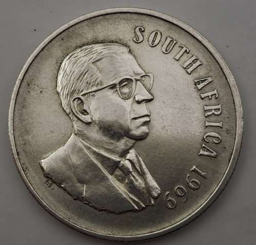 1969 South Africa  SILVER 1 Rand, English Legend in Plastic sleeve