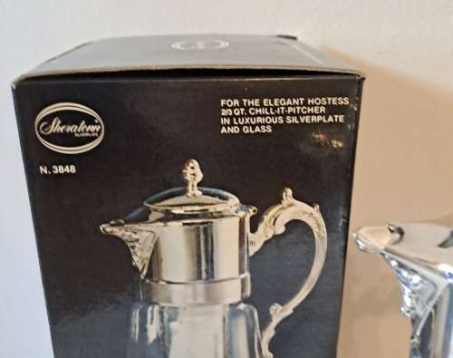 For The Elegant Hostess Sheratonn -Chill-It-Pitcher in Luxurious Silverplate and Glass -unused-Italy