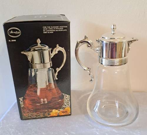 For The Elegant Hostess Sheratonn -Chill-It-Pitcher in Luxurious Silverplate and Glass -unused-Italy