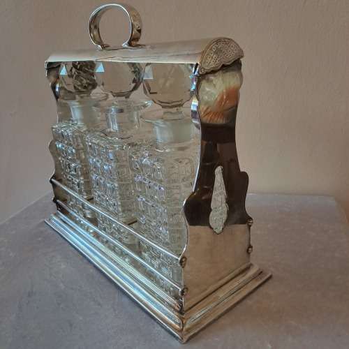 Antique Silver Plate Tantalus (3 Decanter set ) England -