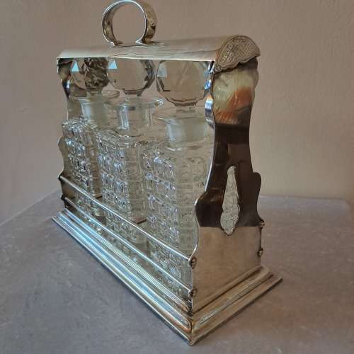 Antique Silver Plate Tantalus (3 Decanter set ) England -
