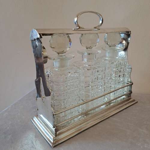 Antique Silver Plate Tantalus (3 Decanter set ) England -