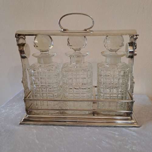 Antique Silver Plate Tantalus (3 Decanter set ) England -