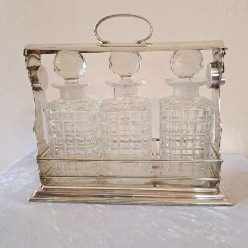 Antique Silver Plate Tantalus (3 Decanter set ) England -