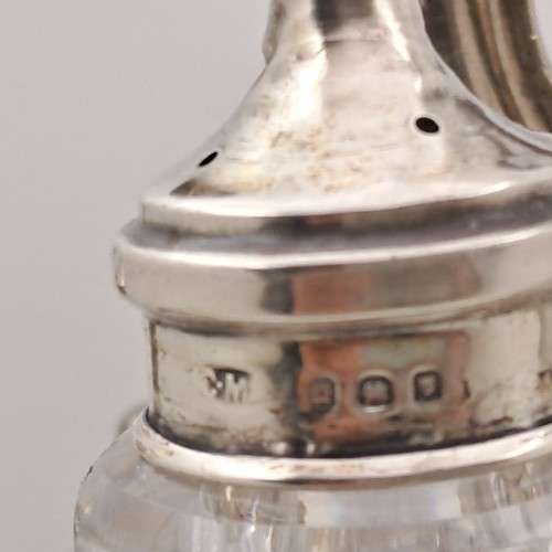 Antique Cruet Set with Hallmarked Sterling Silver Lids -see condition