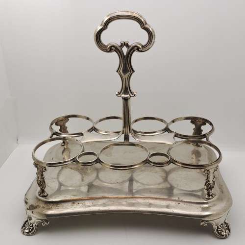 Antique Cruet Set with Hallmarked Sterling Silver Lids -see condition