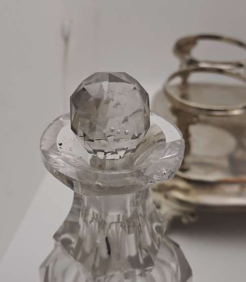 Antique Cruet Set with Hallmarked Sterling Silver Lids -see condition