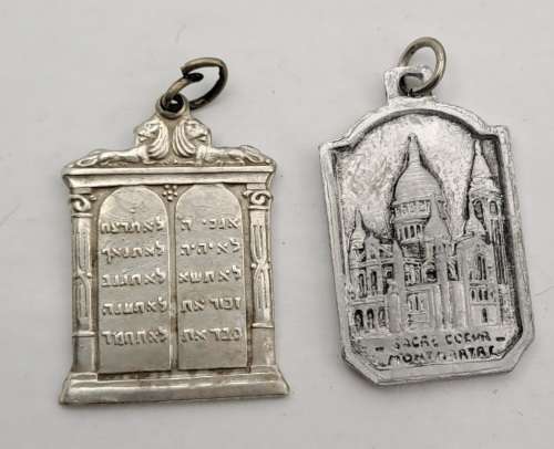 2 Antique sterling silver Pendants one is a Judaica Pendant