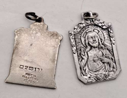 2 Antique sterling silver Pendants one is a Judaica Pendant