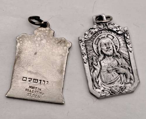 2 Antique sterling silver Pendants one is a Judaica Pendant