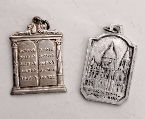 2 Antique sterling silver Pendants one is a Judaica Pendant