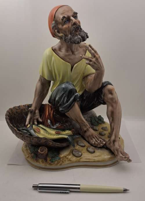 Large Vintage Sandizell Hoffner & Co. Figurine `Fisherman with Basket of Fish` made in W.Germany