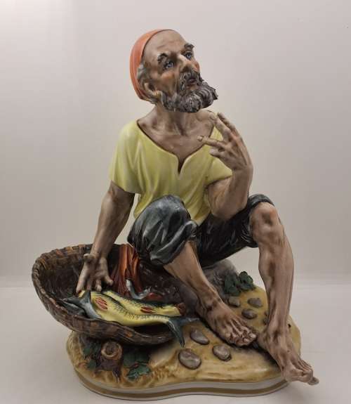 Large Vintage Sandizell Hoffner & Co. Figurine `Fisherman with Basket of Fish` made in W.Germany