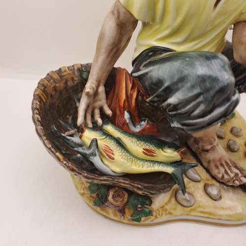 Large Vintage Sandizell Hoffner & Co. Figurine `Fisherman with Basket of Fish` made in W.Germany