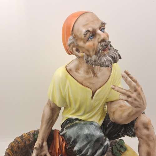 Large Vintage Sandizell Hoffner & Co. Figurine `Fisherman with Basket of Fish` made in W.Germany
